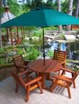 Round Patio Table with Standard Club Chairs and Umbrella